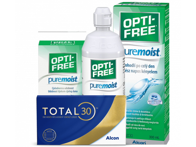 TOTAL30® (4 + 4 лещи) + Разтвор Opti-Free Pure Moist 300 ml + 60 ml Пакет с TOTAL 30