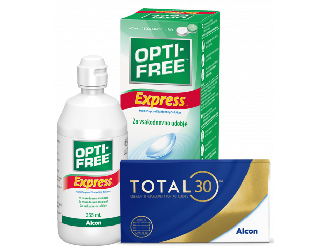 TOTAL30® (4 + 4 лещи) + Разтвор Opti-Free Express 355 ml Пакет с TOTAL 30