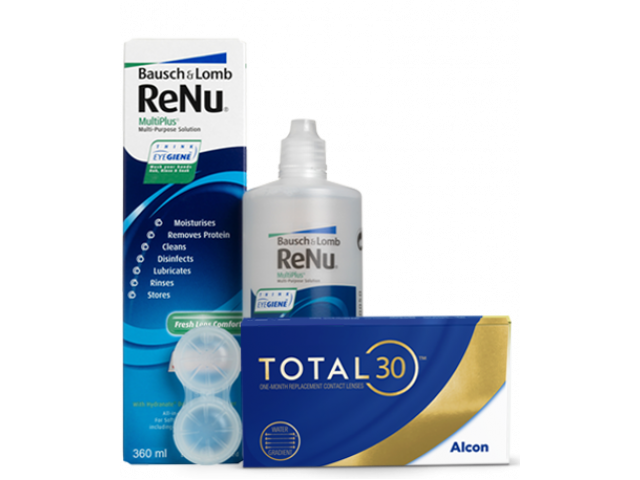 TOTAL30® (3 + 3 лещи) + Разтвор Renu 360 ml + 60 ml Пакет с TOTAL 30