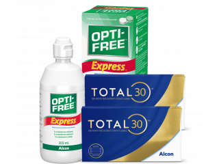 TOTAL30® (8 + 8 лещи) + Разтвор Opti-Free Express 355 ml и Подарък - 2 Несесера TOTAL30