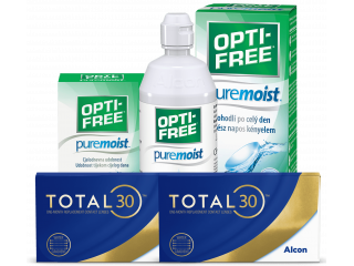 TOTAL30® (8 + 8 лещи) + Разтвор Opti-Free Pure Moist 300 ml + 90 ml и Подарък - 2 Несесера TOTAL30