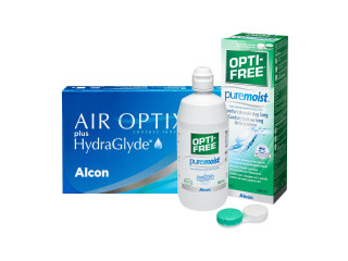 Air Optix® HydraGlyde® (6 лещи) + Разтвор Opti-Free Pure Moist 300 ml