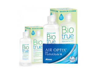 Air Optix® HydraGlyde® (6 лещи) + Разтвор BioTrue 360+60 ml