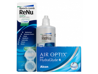 Air Optix® HydraGlyde® (2 лещи) + Разтвор Renu MultiPlus 360 ml +60 ml
