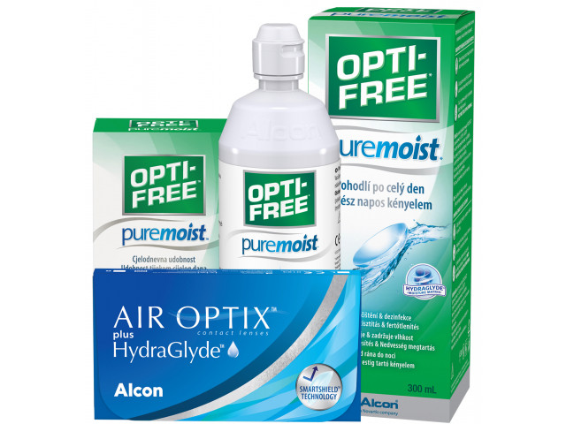 Air Optix® HydraGlyde® (2 лещи) + Разтвор Opti-Free Pure Moist 300 ml + 60 ml Пакет с Air Optix plus HydraGlyde